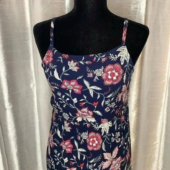 Old Navy XXL(16) Navy Floral Spaghetti Straps Crinkle Maxi Dress - Picture 1 of 9